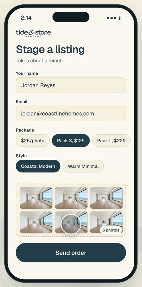 Order form with six listing photos added