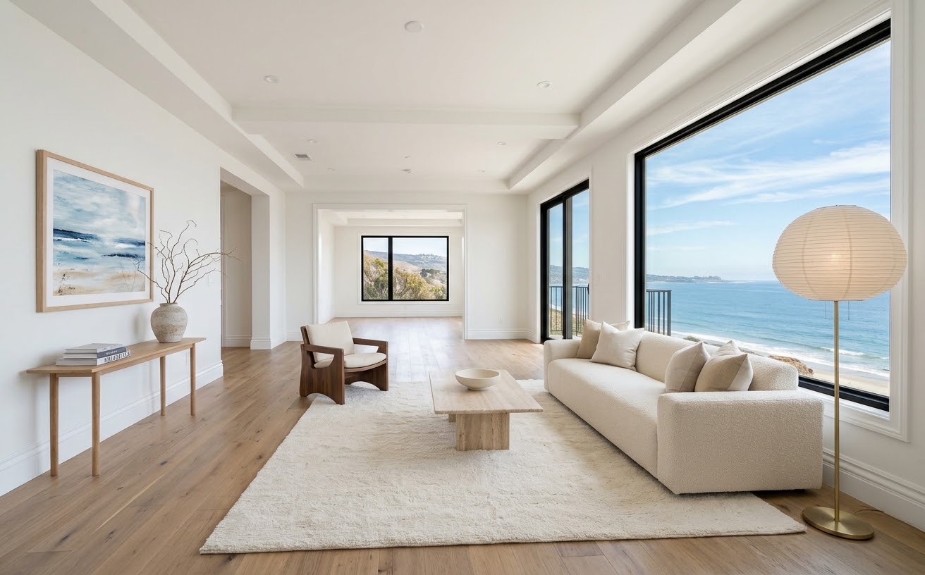 Living room staged in Warm Minimal